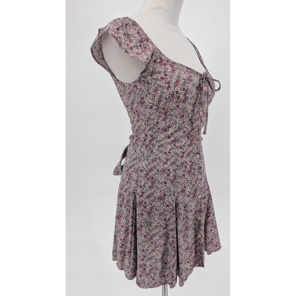 Y2K Mossimo Floral Mini Dress XS Purple Pink Tie Back Boho Feminine Festival - Picture 6 of 14